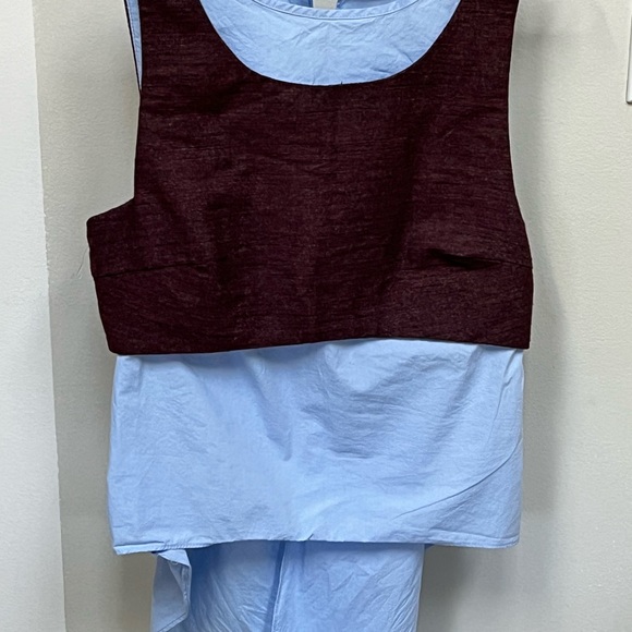 Zara Trafaluc One-piece Layered Light Blue and Brown Blouse - Picture 3 of 12